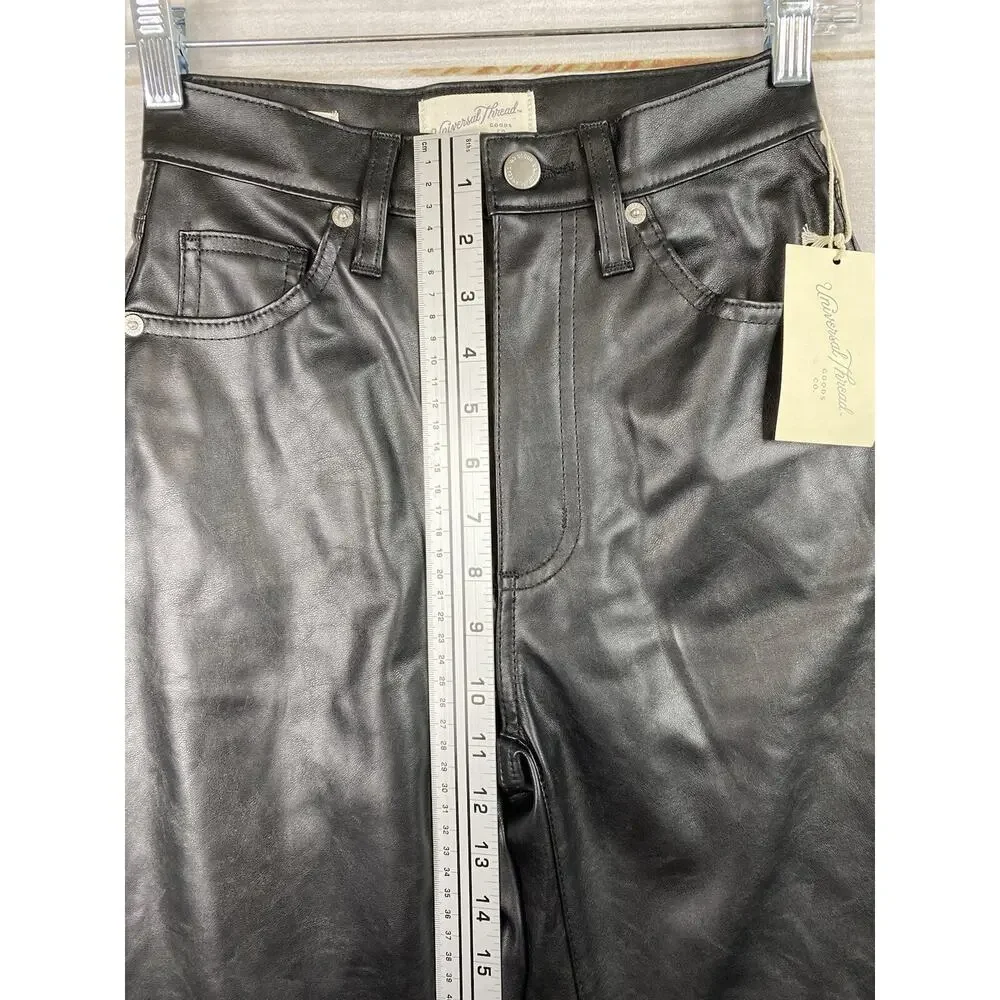 Universal Thread Jeans Womens 00L Black High-Rise Faux Leather 90's Straight NWT